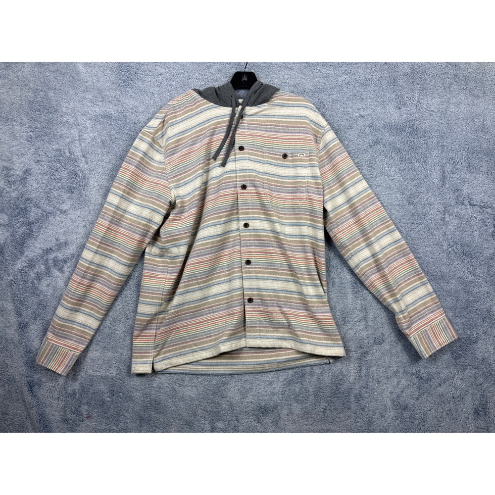 Billabong Mens L Multi Stripe Hooded Flannel Shirt Button Down Long Sleeve